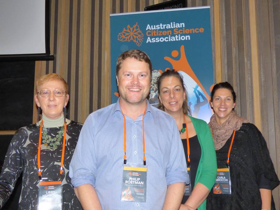 Members of the Conference organizing committee (L-R): Libby Hepburn (Atlas of Life in the Coastal Wilderness), Philip Roetman (Discovery Circle, University of South Australia), Gretta Pecl (Institute of Antarctic Studies, University of Tasmania), Carla Sbrocchi (University of Technology Sydney). Not pictured: John La Salle (Atlas of Living Australia)