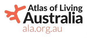 Logo of the Atlas of Living Australia (ALA), with "Atlas of Living Australia" in bold black text, and "ala.org.au" in orange text.